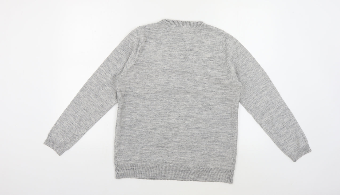 NEXT Womens Grey Crew Neck Acrylic Pullover Jumper Size 12 - Christmas Polar Bear