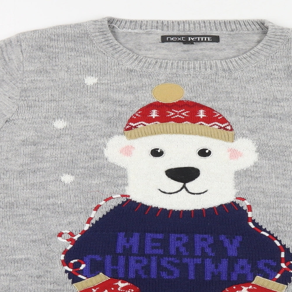 NEXT Womens Grey Crew Neck Acrylic Pullover Jumper Size 12 - Christmas Polar Bear