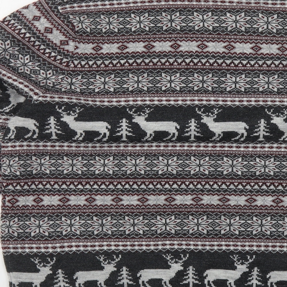 George Mens Grey Crew Neck Fair Isle Acrylic Pullover Jumper Size XL - Christmas