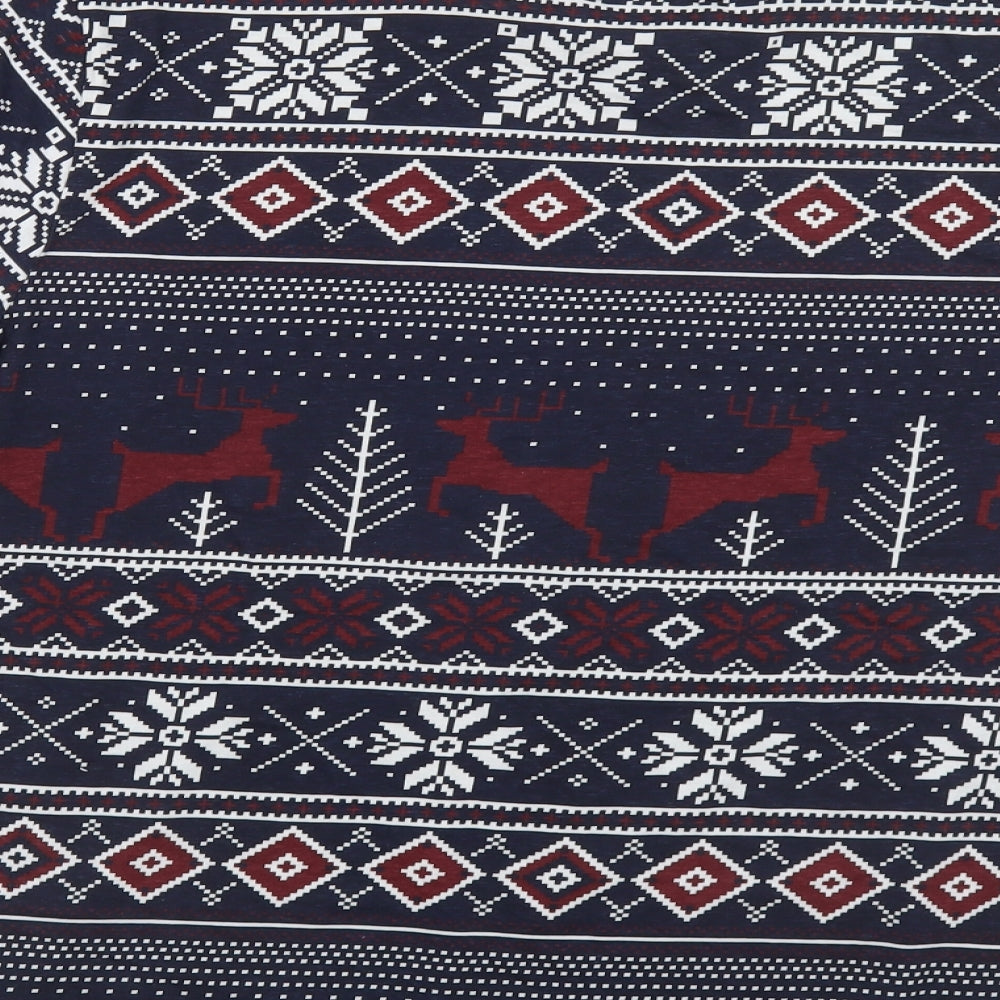 F&F Mens Blue Fair Isle Cotton T-Shirt Size XL Crew Neck - Christmas