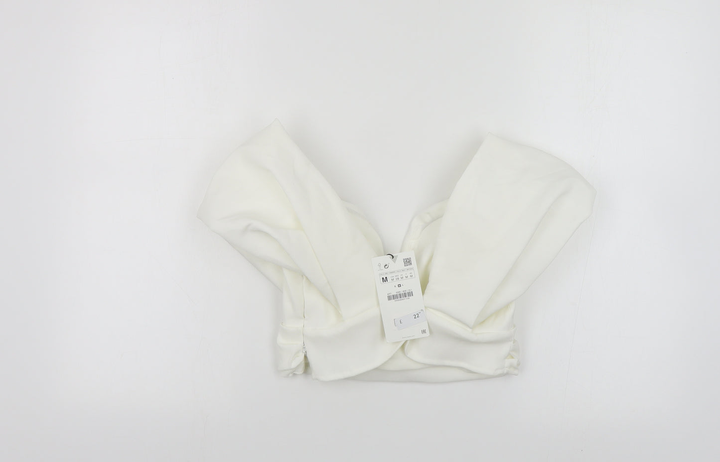 Zara Womens White Polyester Cropped Blouse Size M V-Neck