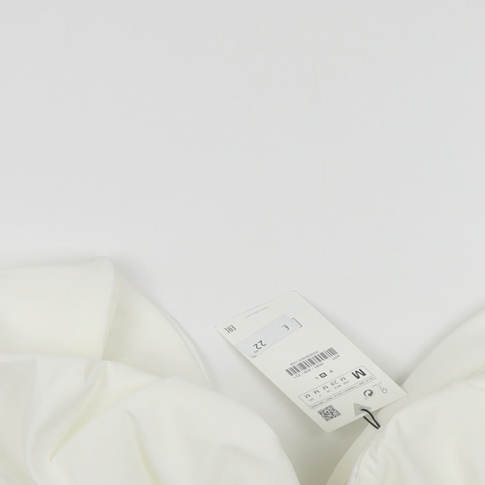 Zara Womens White Polyester Cropped Blouse Size M V-Neck