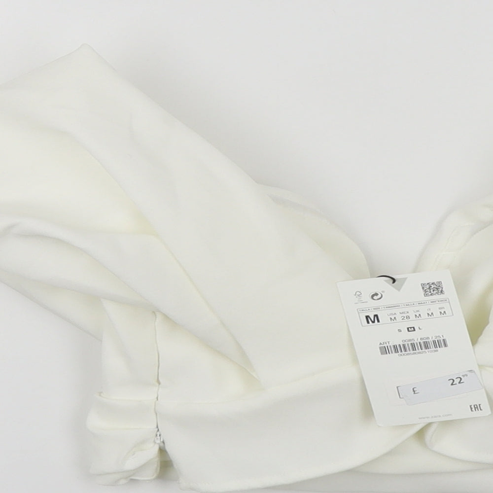 Zara Womens White Polyester Cropped Blouse Size M V-Neck