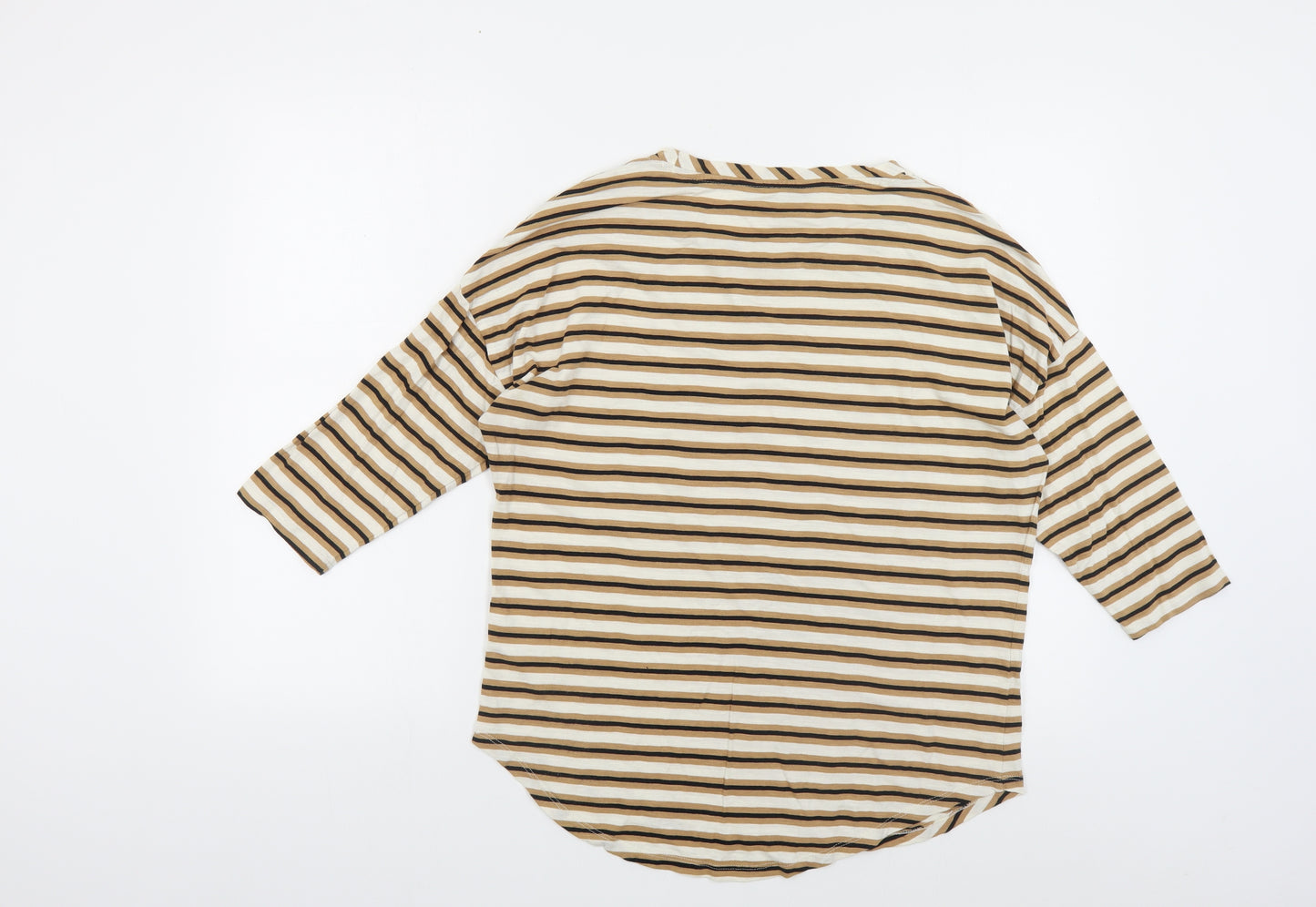 F&F Womens Beige Striped Cotton Basic T-Shirt Size 12 Round Neck