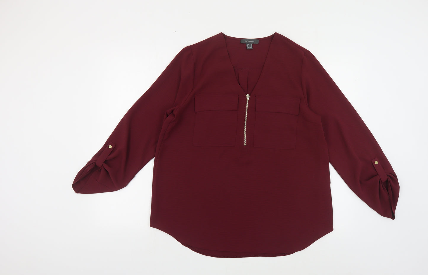 Primark Womens Red Polyester Basic Blouse Size 12 V-Neck