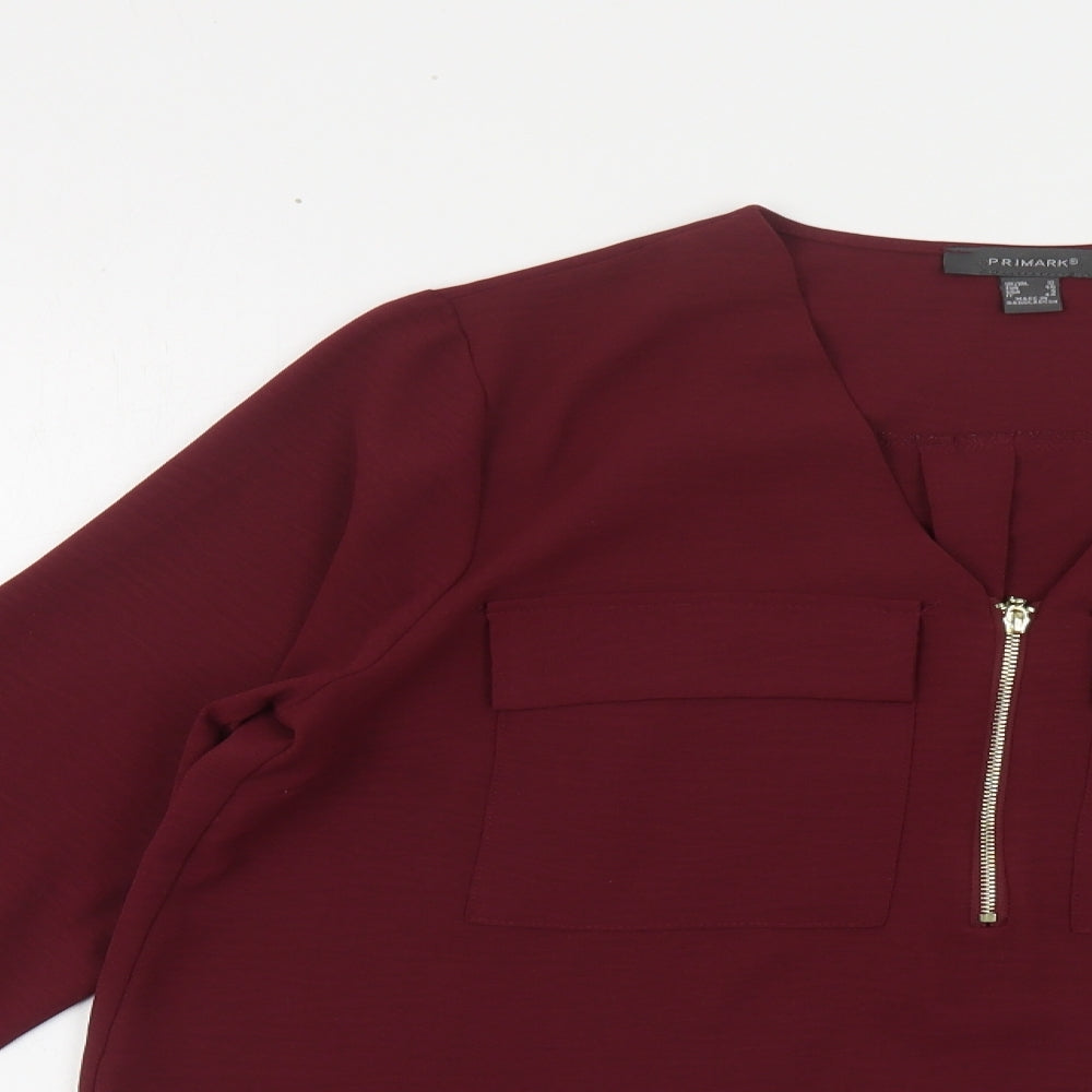 Primark Womens Red Polyester Basic Blouse Size 12 V-Neck