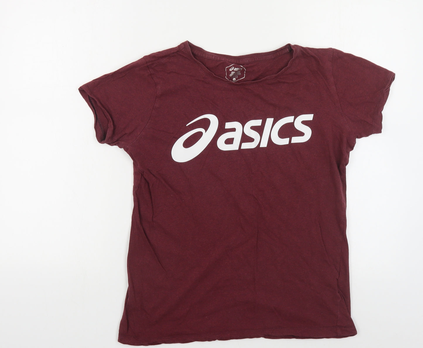 ASICS Womens Red Cotton Basic T-Shirt Size L Round Neck