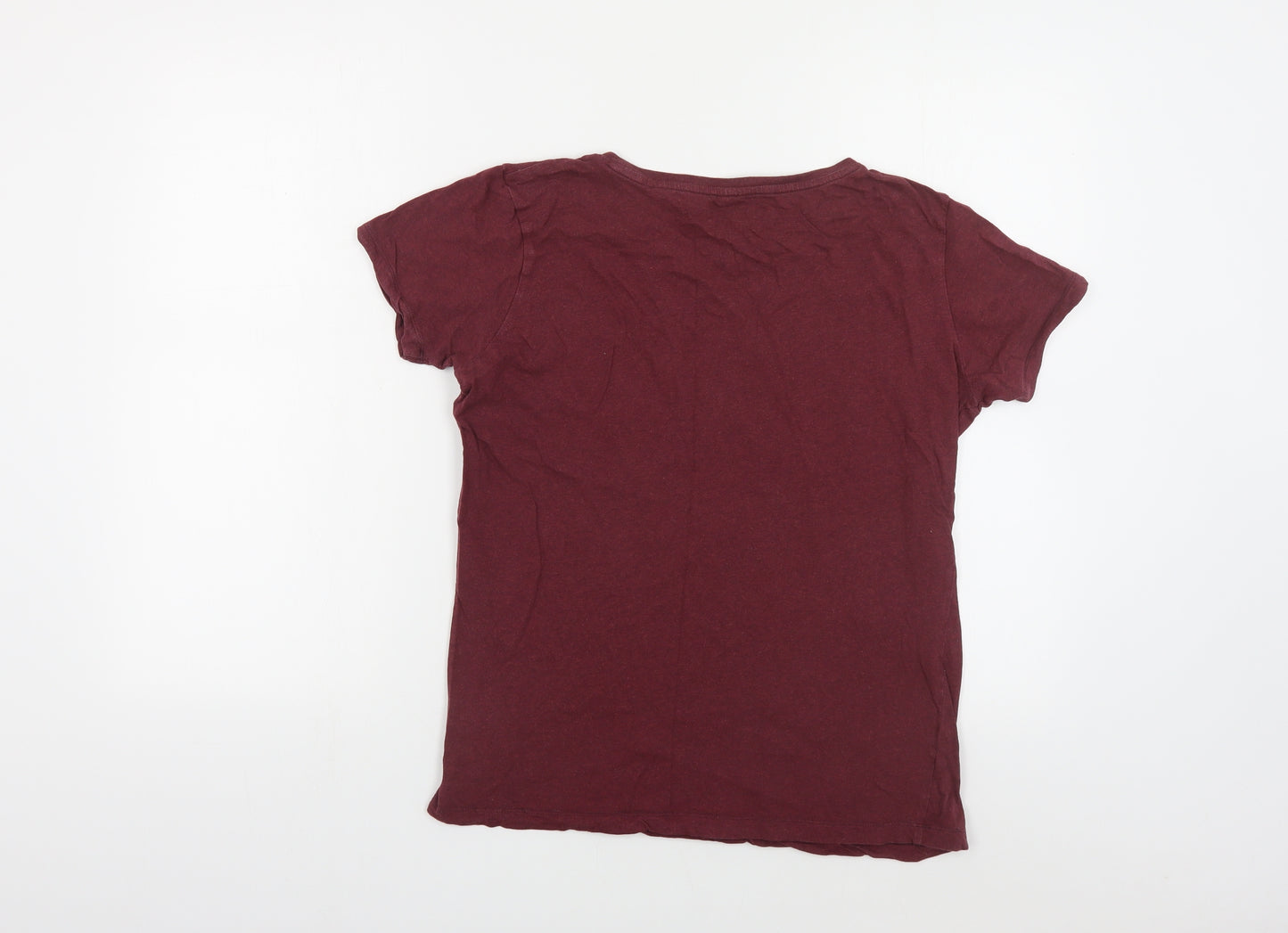 ASICS Womens Red Cotton Basic T-Shirt Size L Round Neck