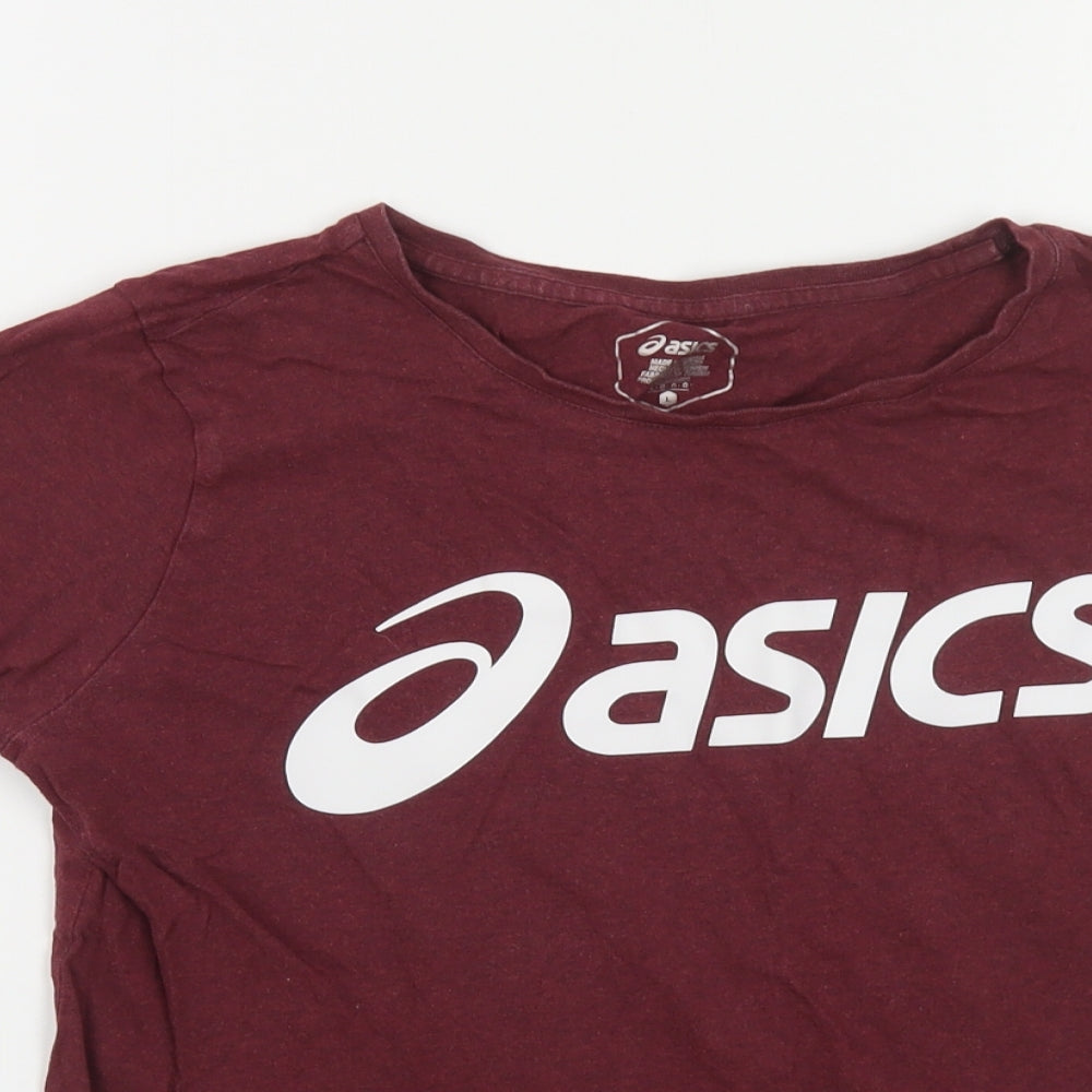 ASICS Womens Red Cotton Basic T-Shirt Size L Round Neck