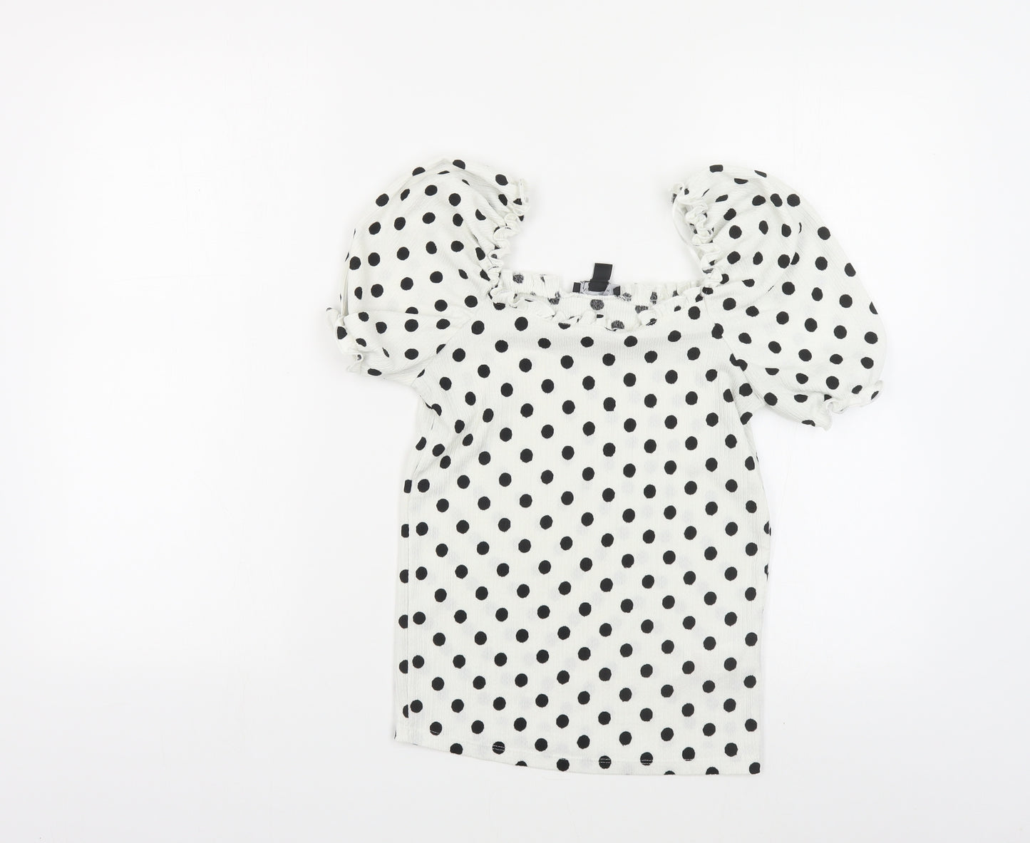 New Look Womens White Polka Dot Polyester Basic Blouse Size 10 Square Neck