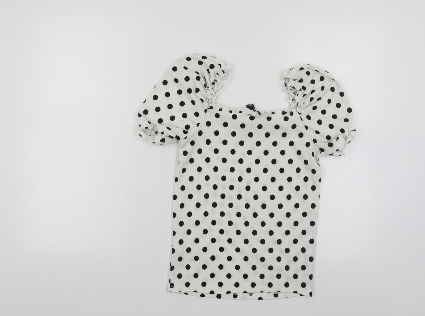 New Look Womens White Polka Dot Polyester Basic Blouse Size 10 Square Neck