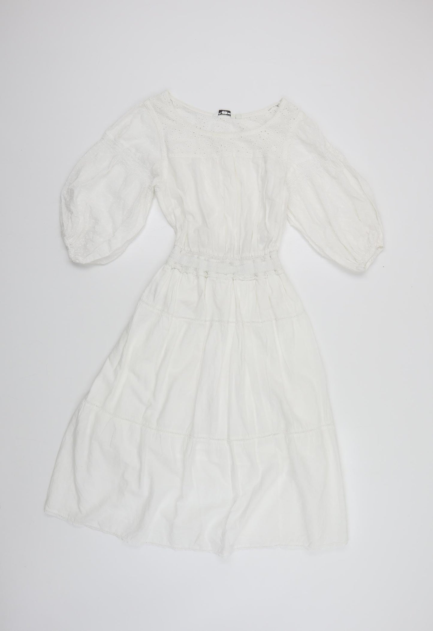 New Look Womens White Cotton Fit & Flare Size 12 Boat Neck Pullover - Tiered
