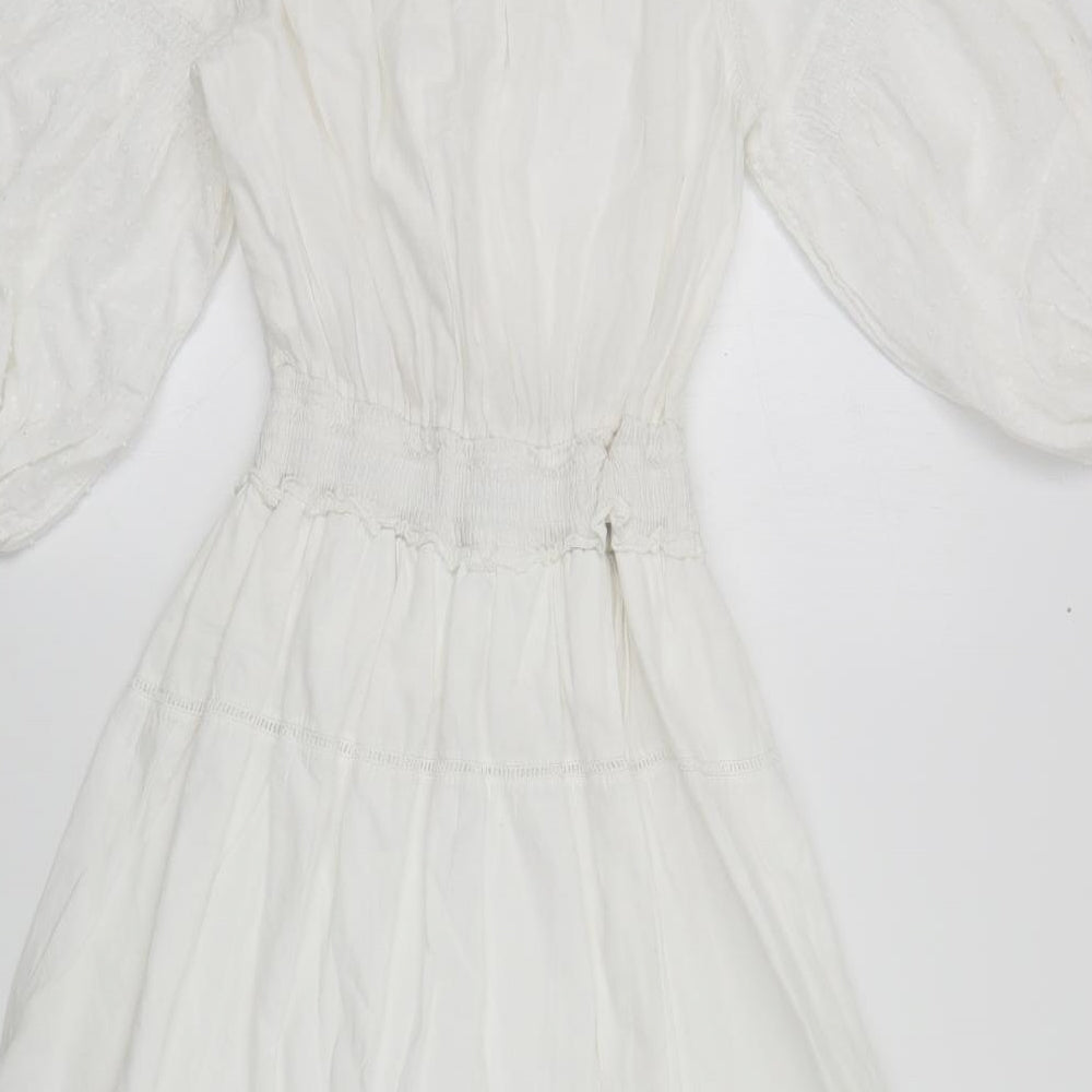 New Look Womens White Cotton Fit & Flare Size 12 Boat Neck Pullover - Tiered