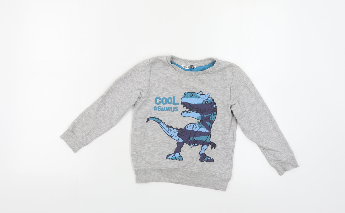 PEP&CO Boys Grey Cotton Pullover Sweatshirt Size 4-5 Years Pullover - Dinosaur
