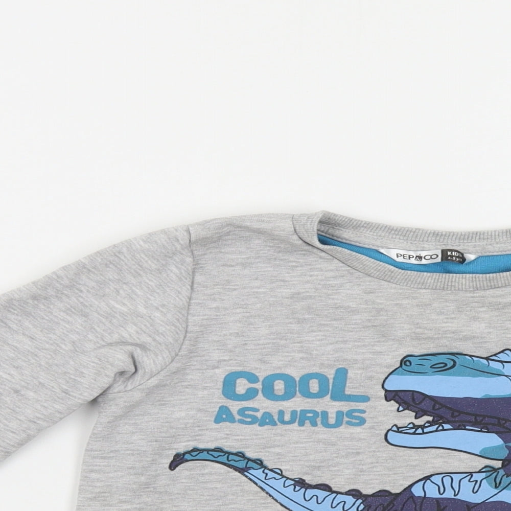 PEP&CO Boys Grey Cotton Pullover Sweatshirt Size 4-5 Years Pullover - Dinosaur