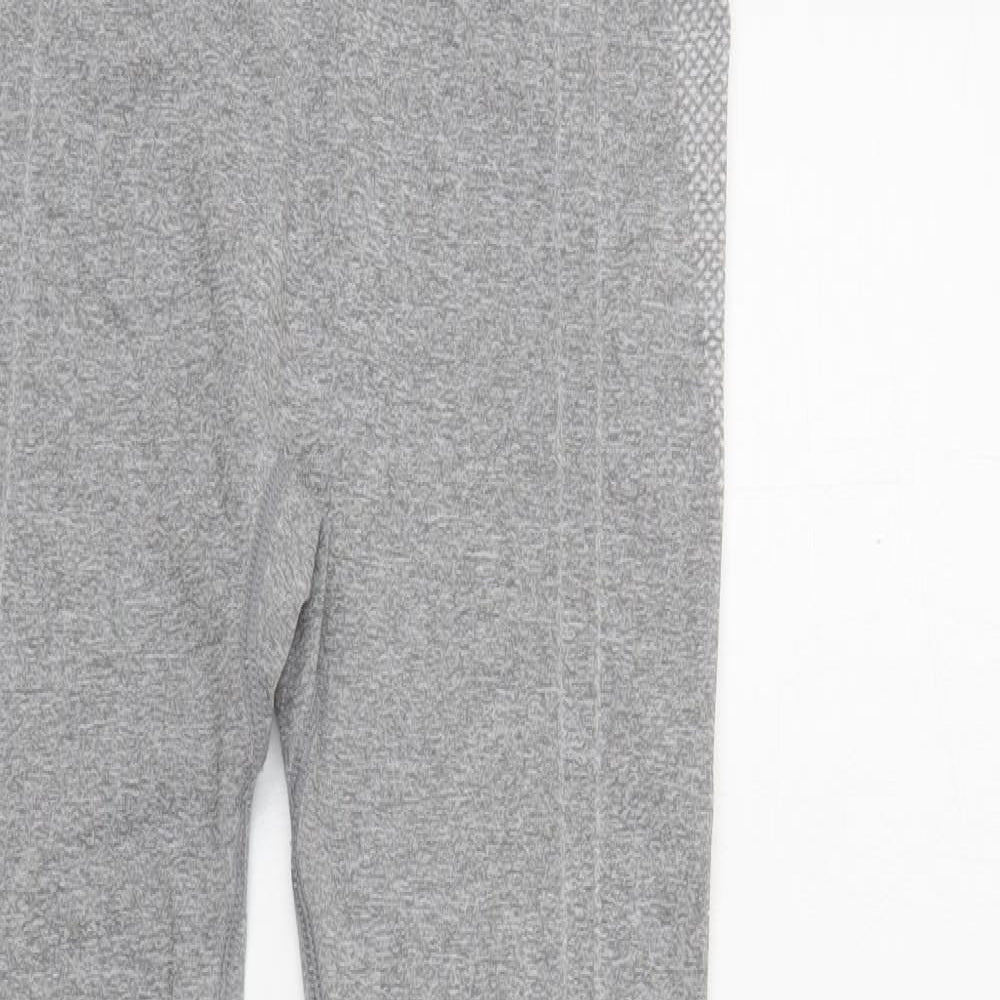 Primark Womens Grey Geometric Polyester Compression Leggings Size 10 L27 in Regular