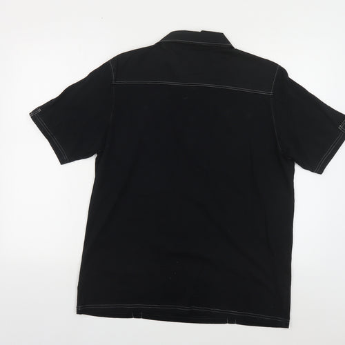 Matalan Mens Black Cotton Polo Size L Collared Button