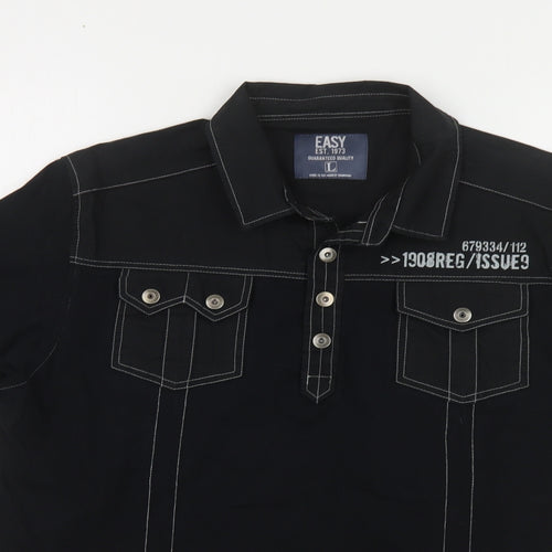 Matalan Mens Black Cotton Polo Size L Collared Button
