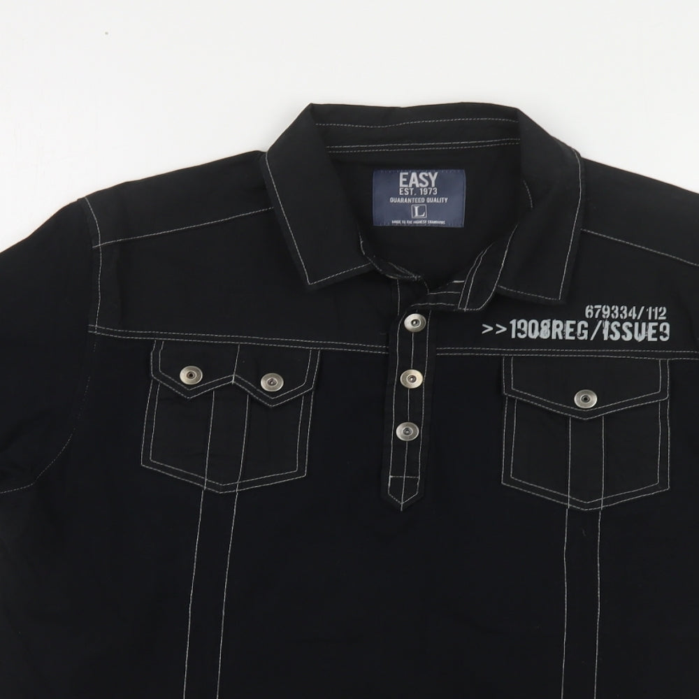 Matalan Mens Black Cotton Polo Size L Collared Button