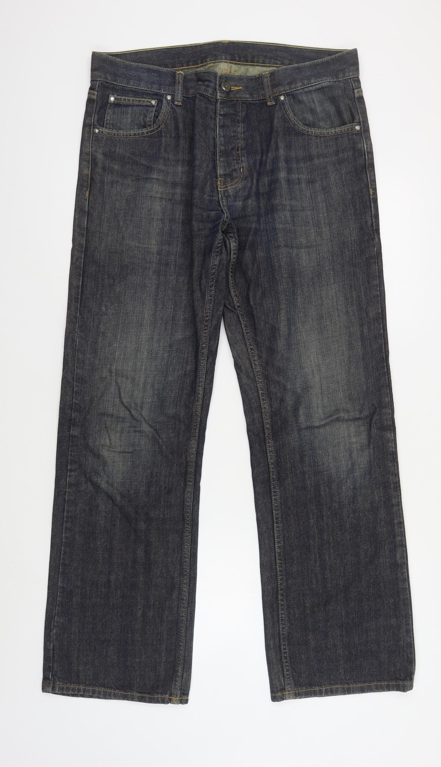 NEXT Mens Blue Cotton Bootcut Jeans Size 34 in L32 in Regular Button
