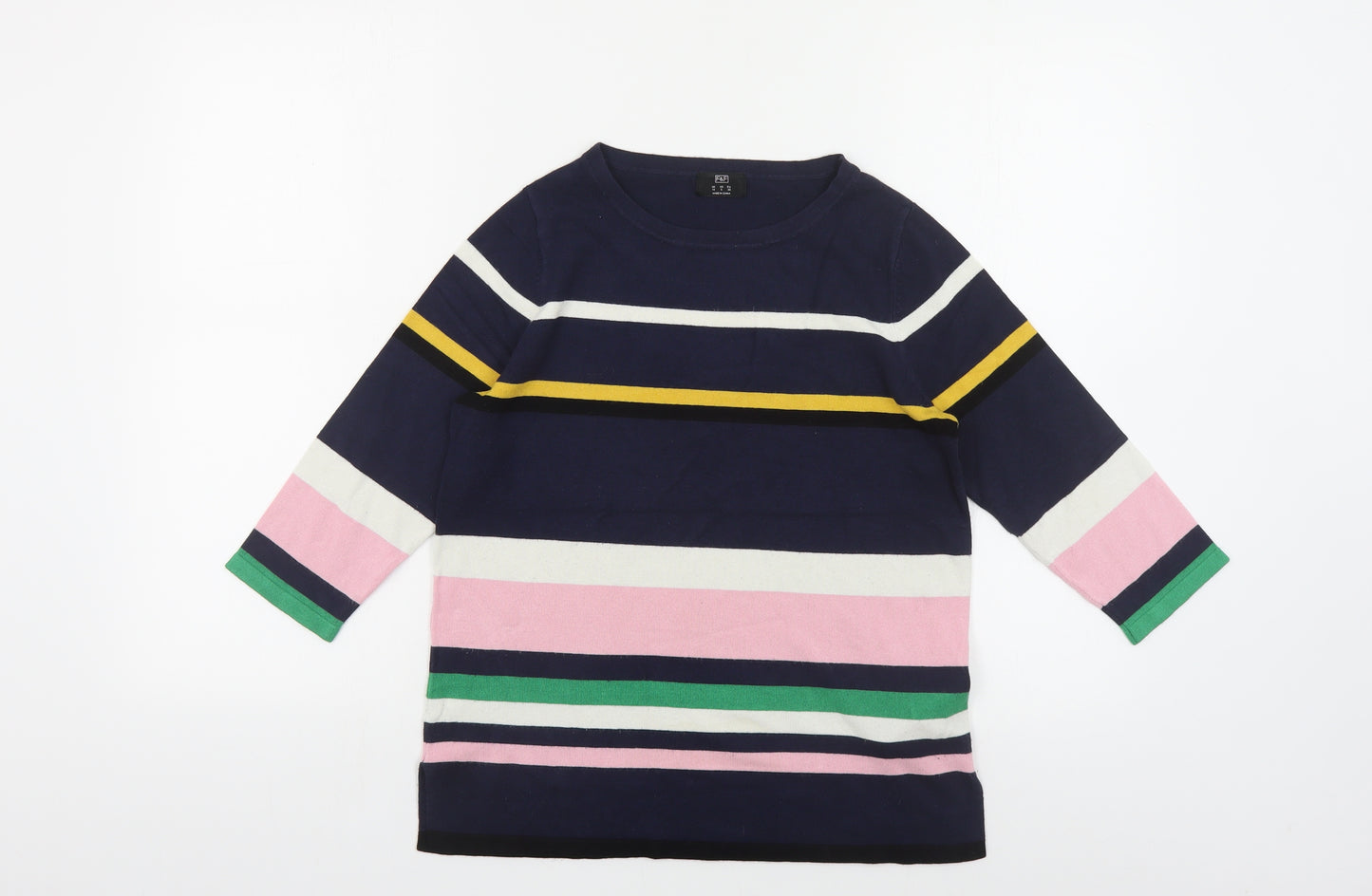 F&F Womens Multicoloured Round Neck Striped Viscose Pullover Jumper Size 10