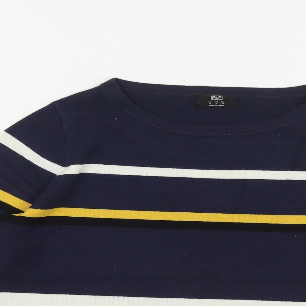 F&F Womens Multicoloured Round Neck Striped Viscose Pullover Jumper Size 10
