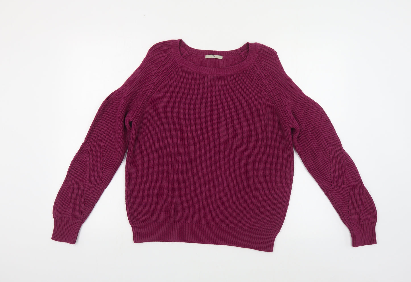 TU Womens Purple Round Neck Cotton Pullover Jumper Size 14 - Cold Shoulder