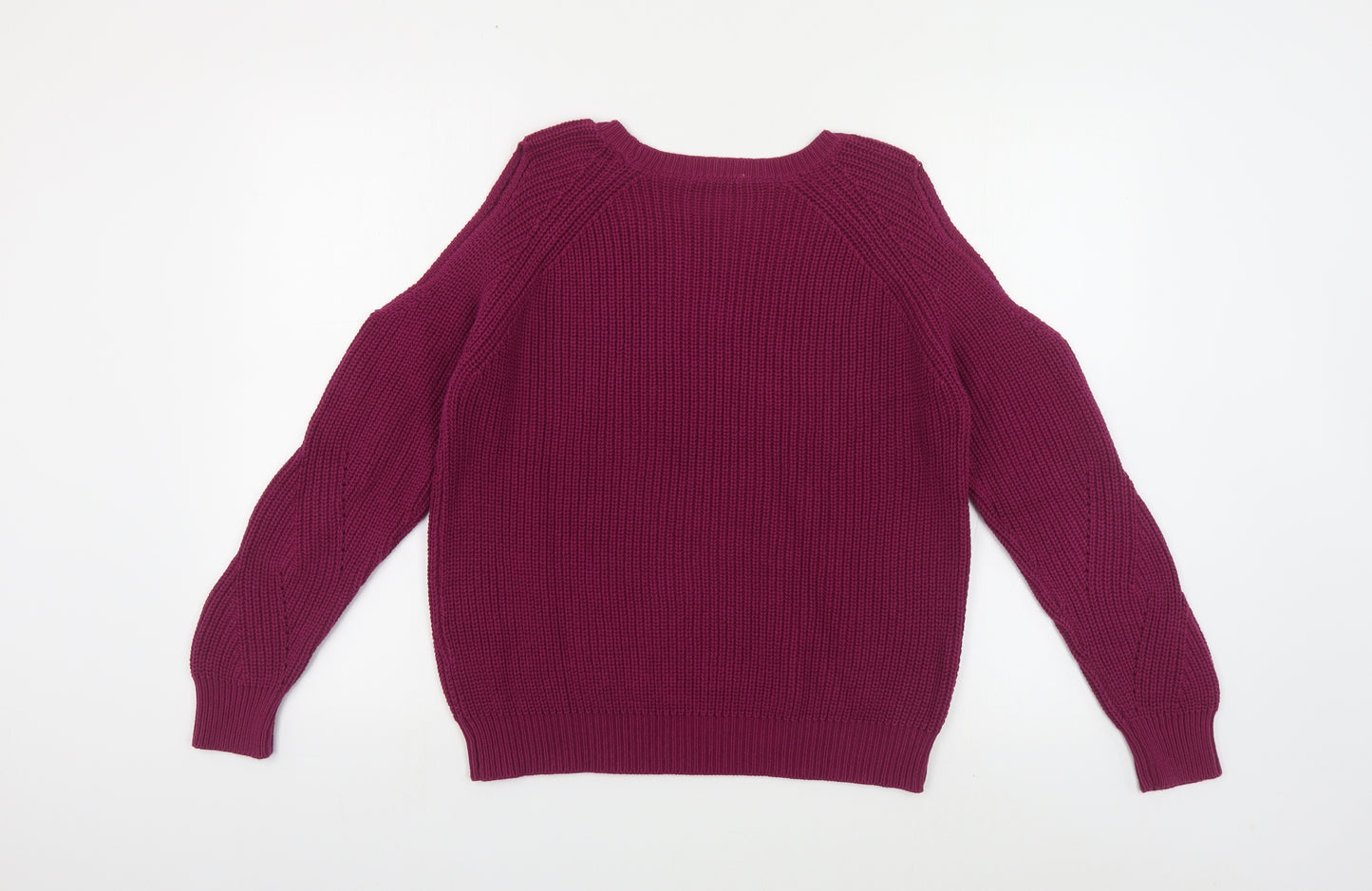 TU Womens Purple Round Neck Cotton Pullover Jumper Size 14 - Cold Shoulder