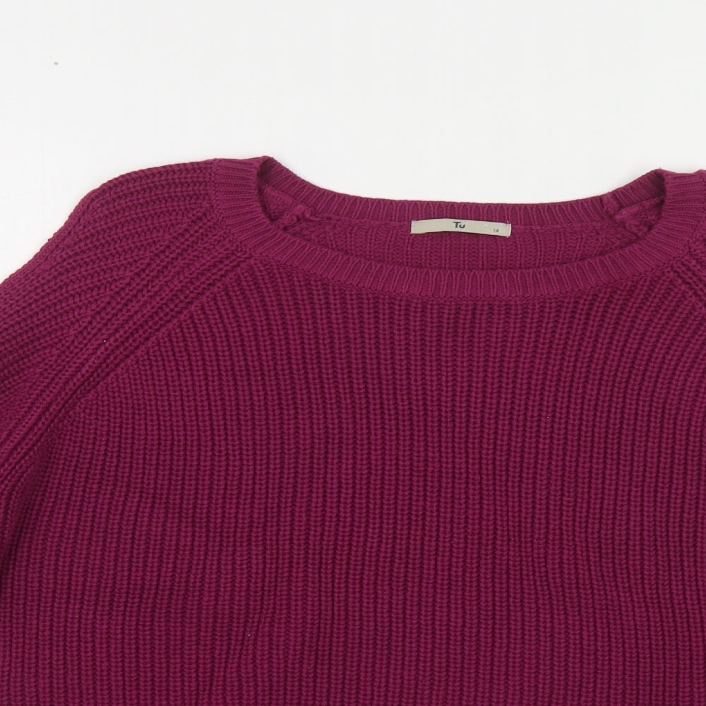 TU Womens Purple Round Neck Cotton Pullover Jumper Size 14 - Cold Shoulder