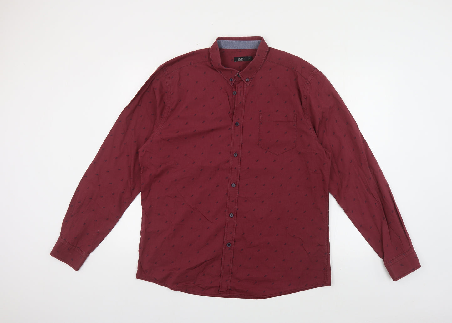 F&F Mens Red Geometric Cotton Button-Up Size XL Collared Button