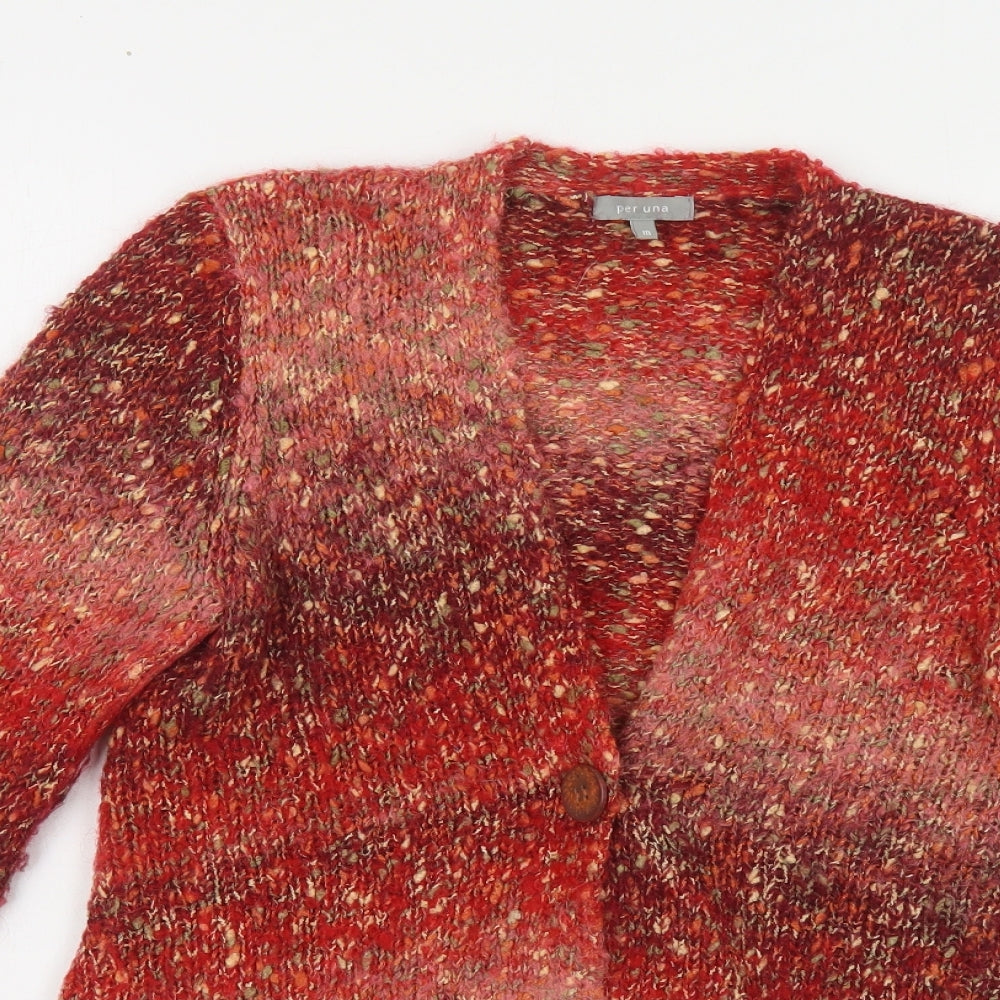 Per Una Womens Red V-Neck Acrylic Cardigan Jumper Size M