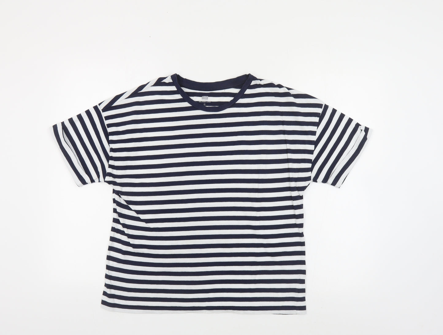 F&F Womens Blue Striped Cotton Basic T-Shirt Size 14 Crew Neck