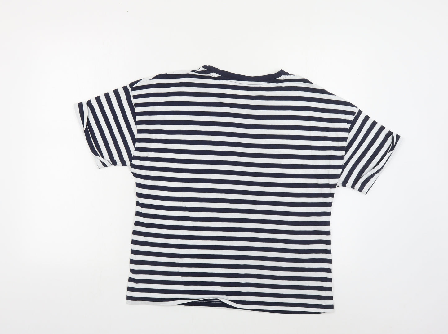 F&F Womens Blue Striped Cotton Basic T-Shirt Size 14 Crew Neck