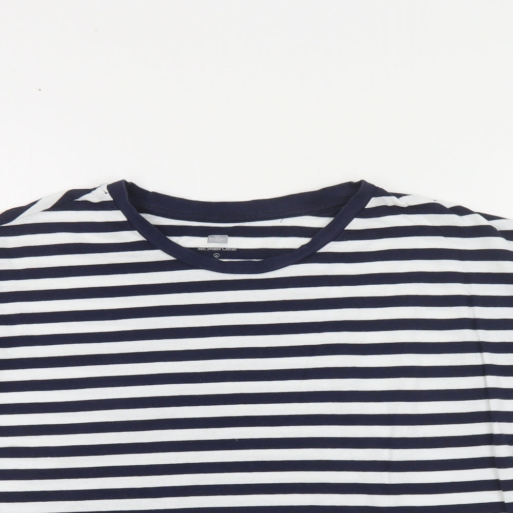 F&F Womens Blue Striped Cotton Basic T-Shirt Size 14 Crew Neck