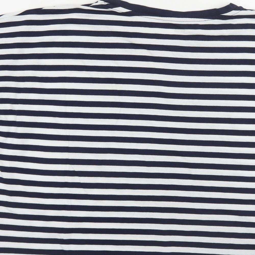 F&F Womens Blue Striped Cotton Basic T-Shirt Size 14 Crew Neck