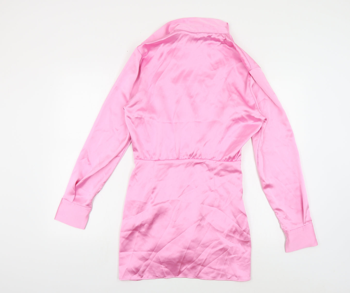 Zara Womens Pink Polyester Shirt Dress Size S Collared Zip