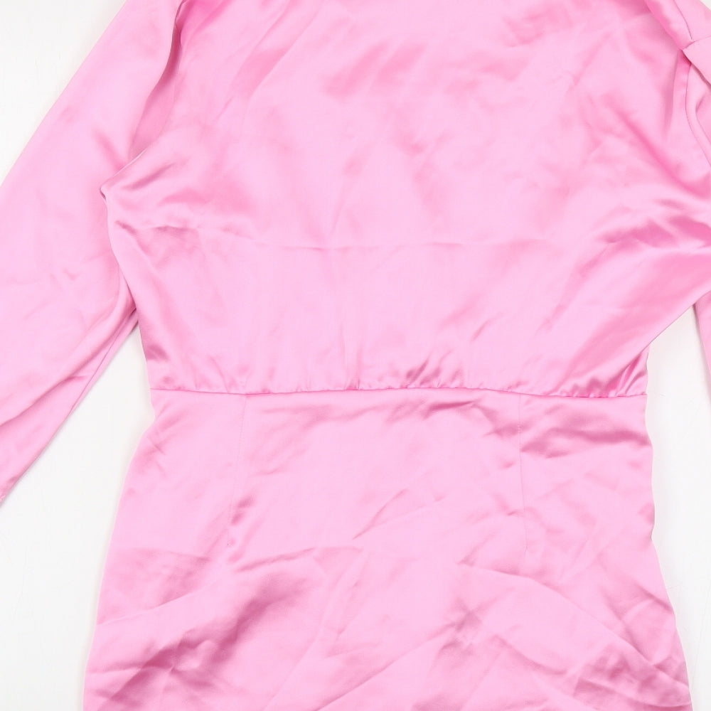 Zara Womens Pink Polyester Shirt Dress Size S Collared Zip