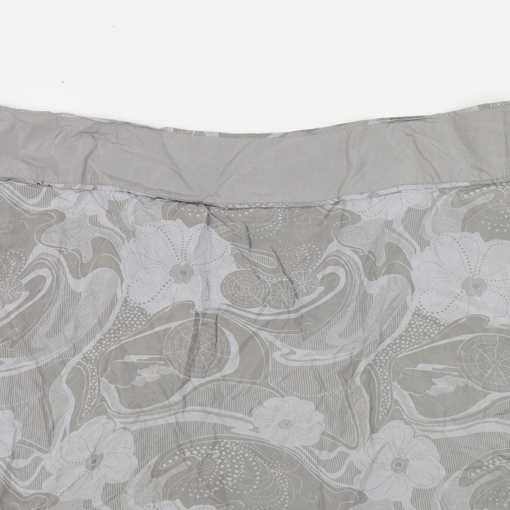 Fat Face Womens Grey Floral Silk A-Line Skirt Size 18 Button