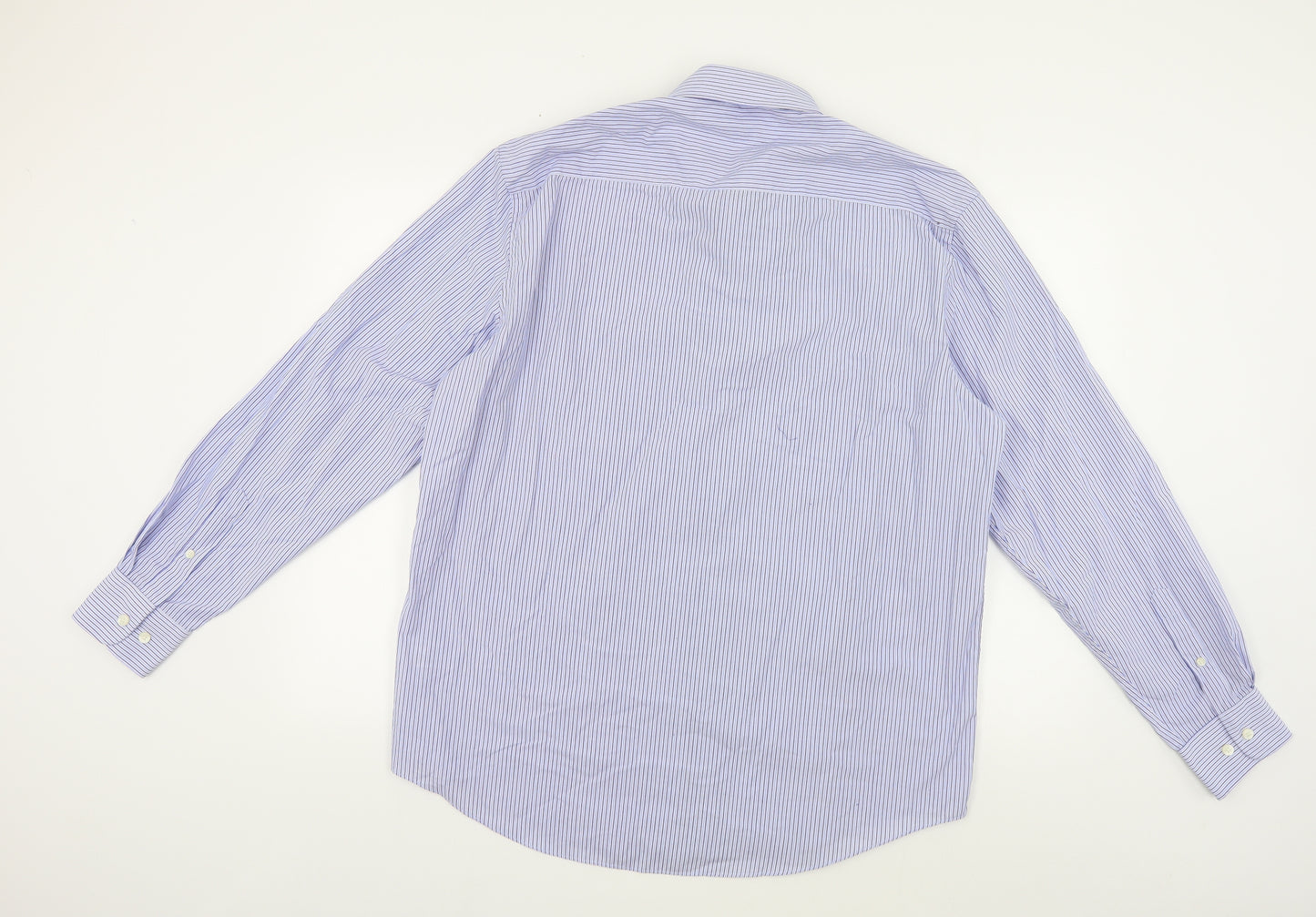 TU Mens Blue Striped Polyester Dress Shirt Size 17 Collared Button