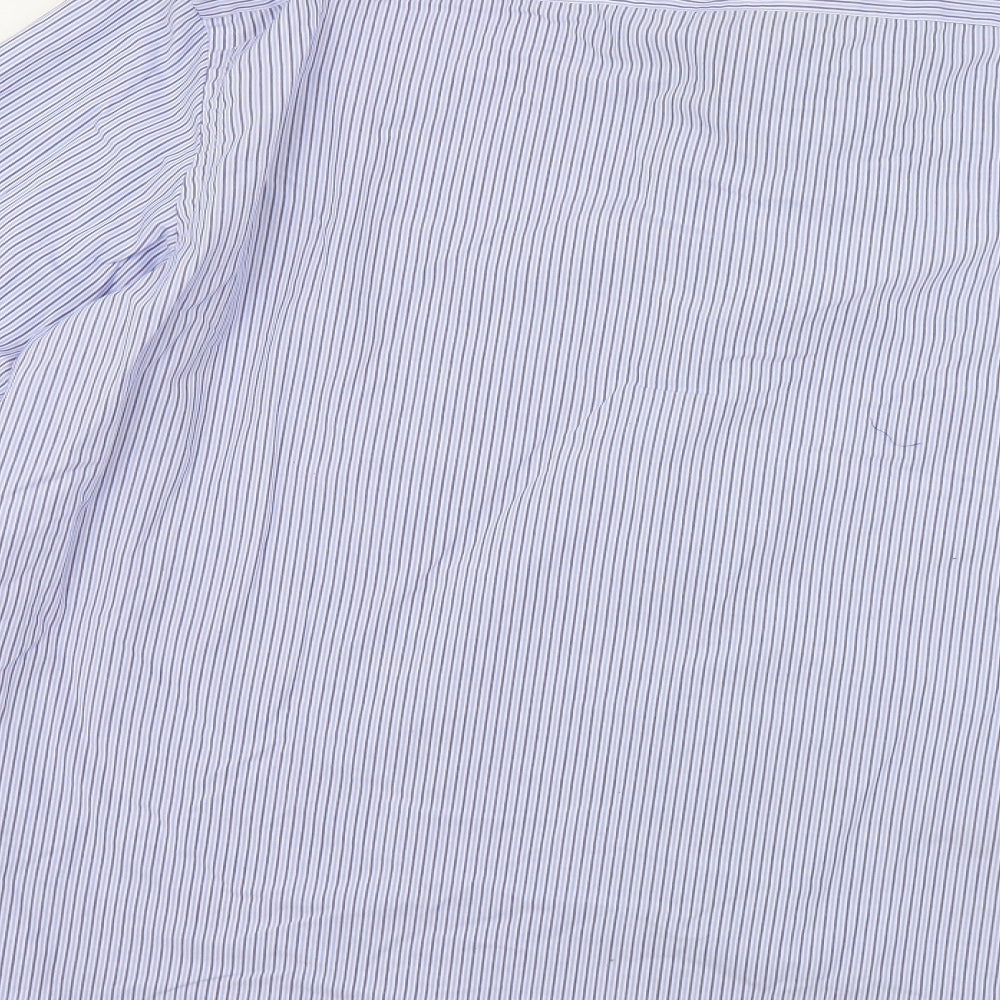 TU Mens Blue Striped Polyester Dress Shirt Size 17 Collared Button