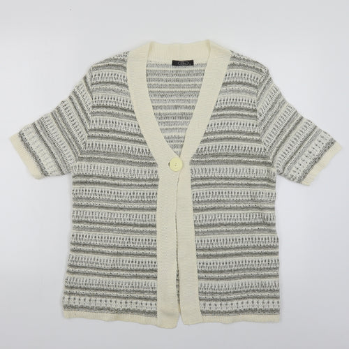 Bonmarché Womens Beige V-Neck Striped Acrylic Cardigan Jumper Size S