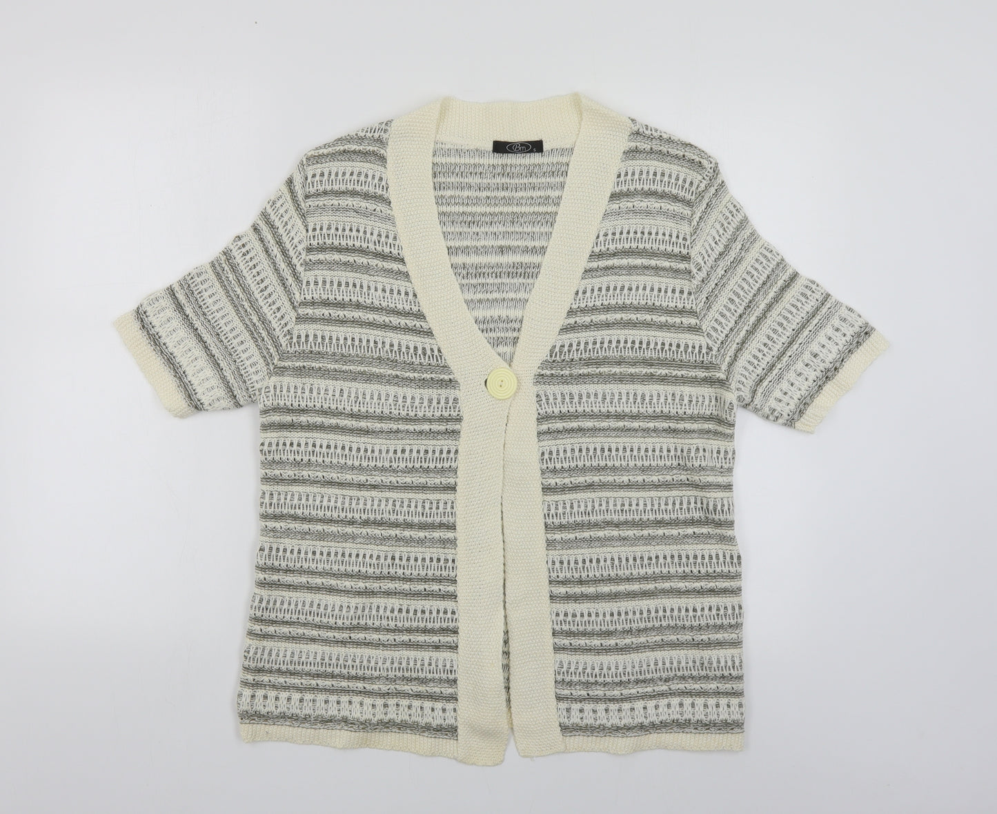 Bonmarché Womens Beige V-Neck Striped Acrylic Cardigan Jumper Size S