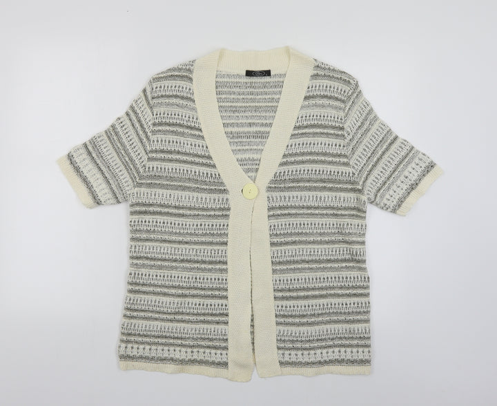 Bonmarché Womens Beige V-Neck Striped Acrylic Cardigan Jumper Size S