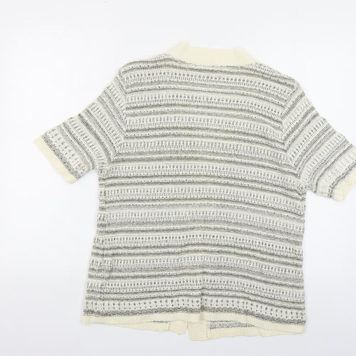 Bonmarché Womens Beige V-Neck Striped Acrylic Cardigan Jumper Size S