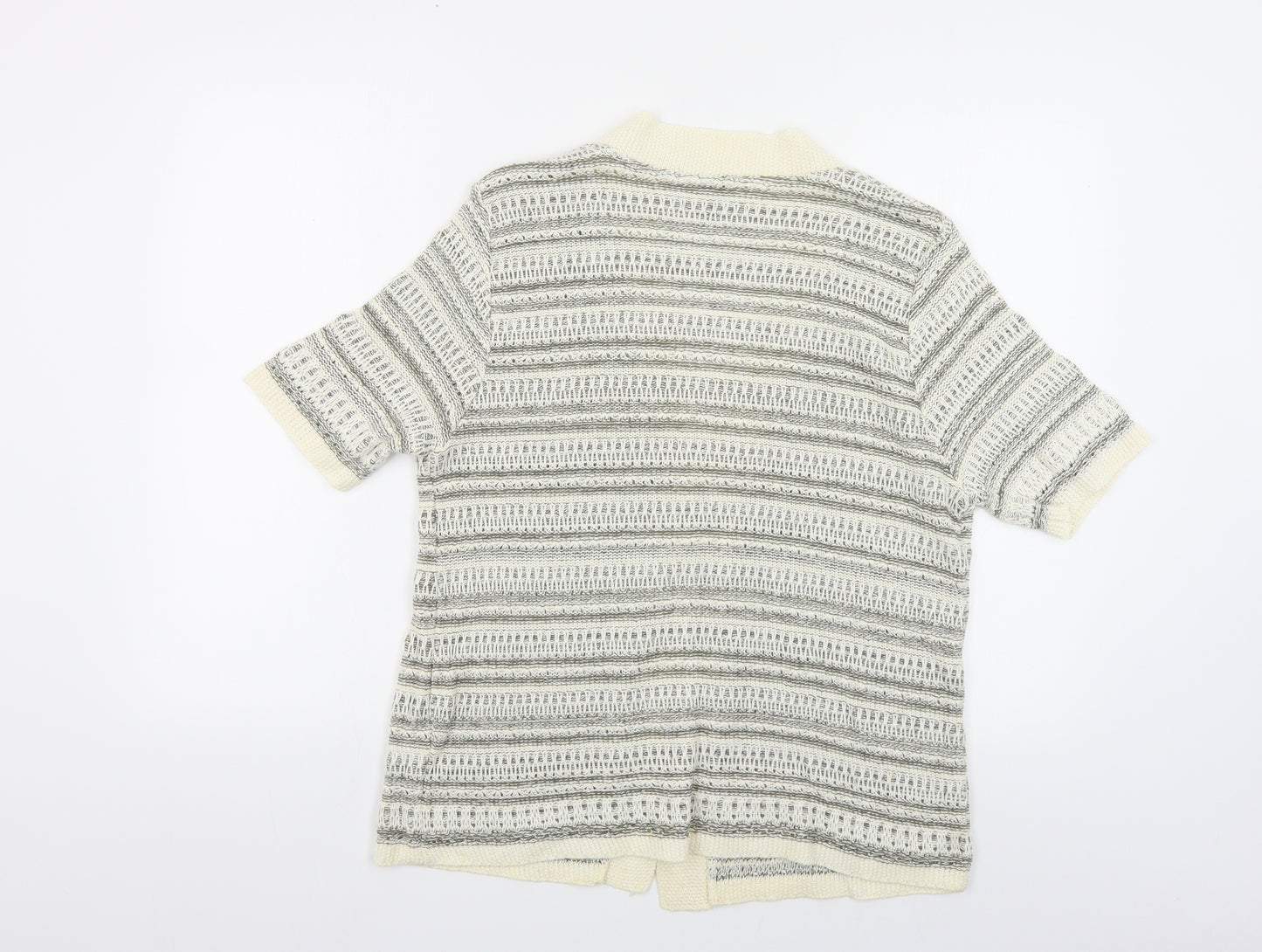 Bonmarché Womens Beige V-Neck Striped Acrylic Cardigan Jumper Size S