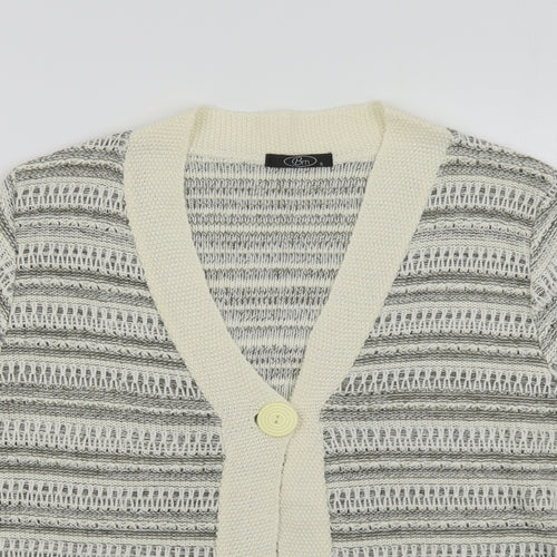 Bonmarché Womens Beige V-Neck Striped Acrylic Cardigan Jumper Size S