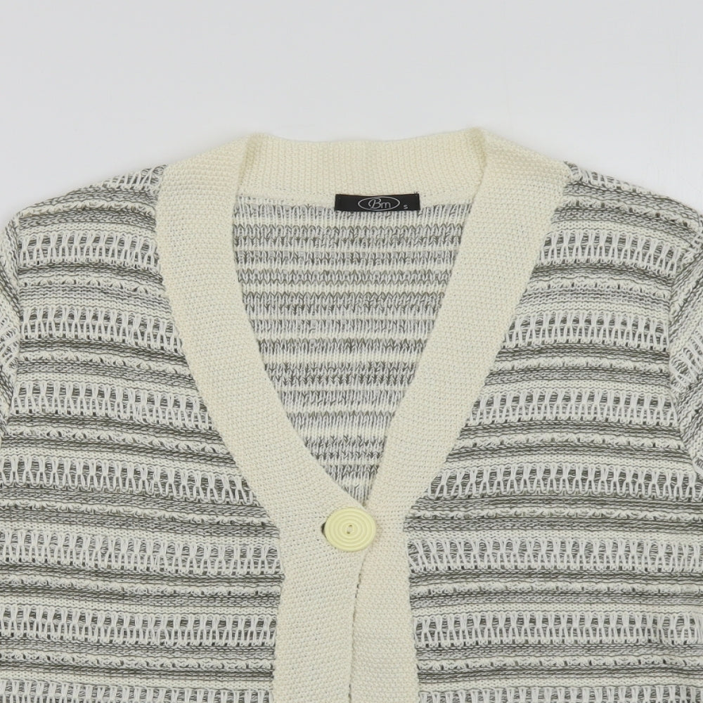 Bonmarché Womens Beige V-Neck Striped Acrylic Cardigan Jumper Size S