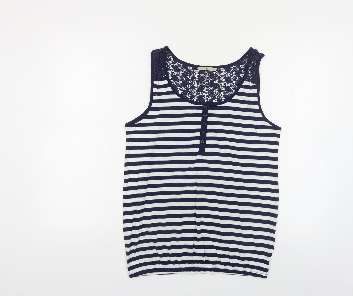 TU Womens Blue Striped Cotton Basic Tank Size 12 Scoop Neck