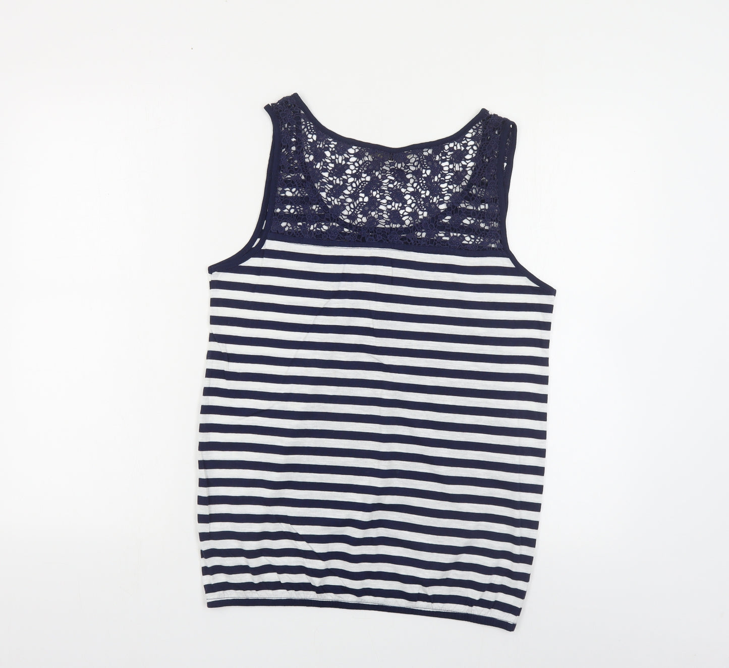 TU Womens Blue Striped Cotton Basic Tank Size 12 Scoop Neck