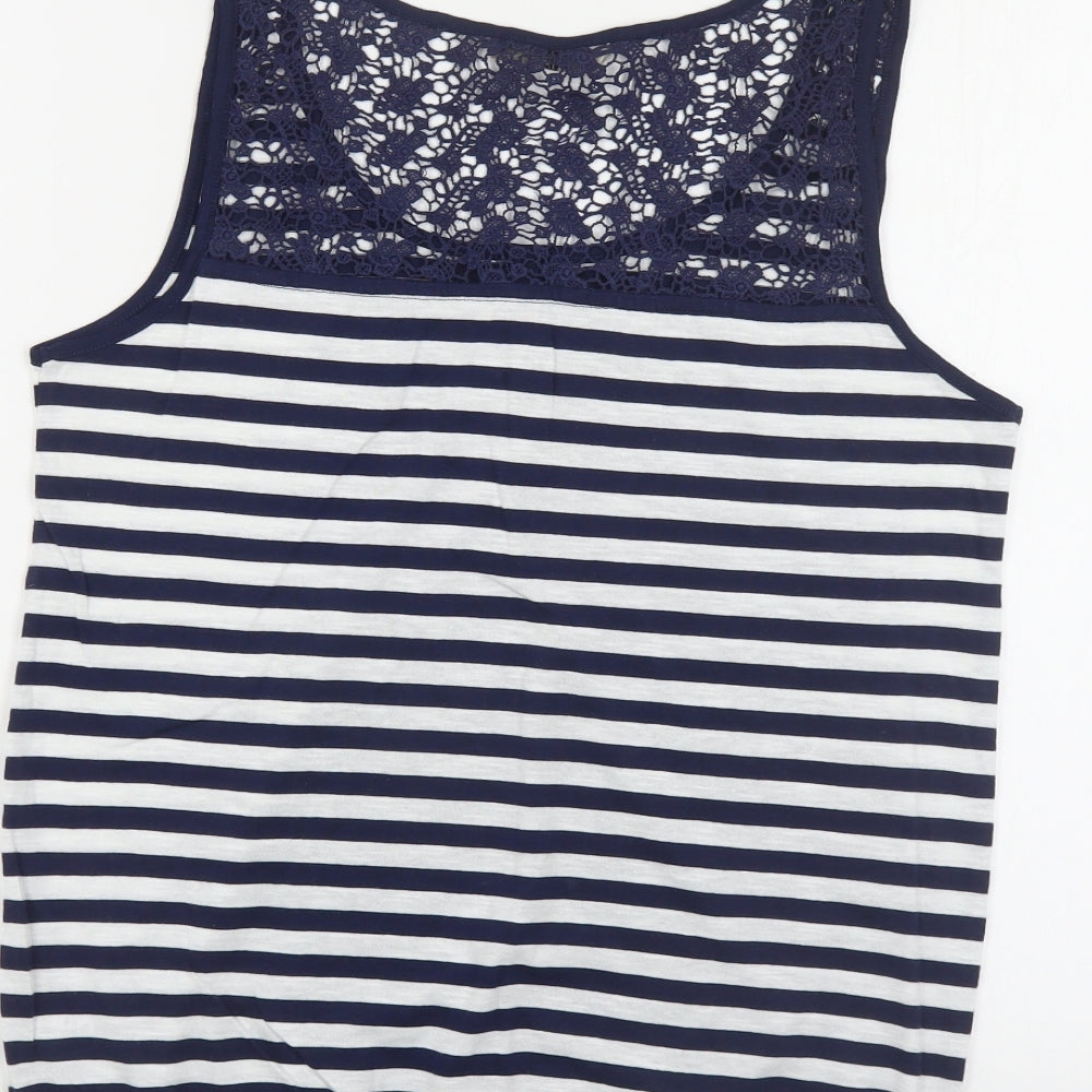 TU Womens Blue Striped Cotton Basic Tank Size 12 Scoop Neck